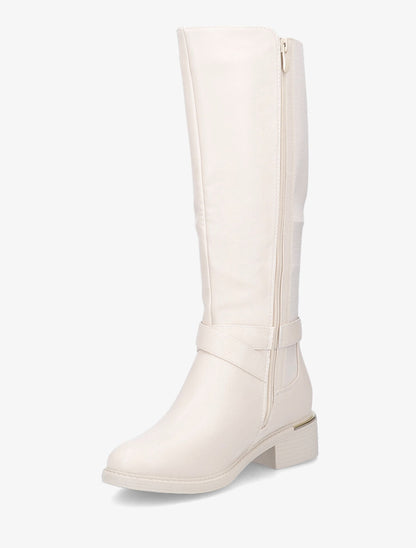 Bottes élastiquées à detail métal au talon - Beige - 3