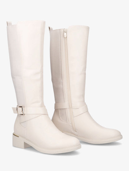 Bottes élastiquées à detail métal au talon - Beige - 4