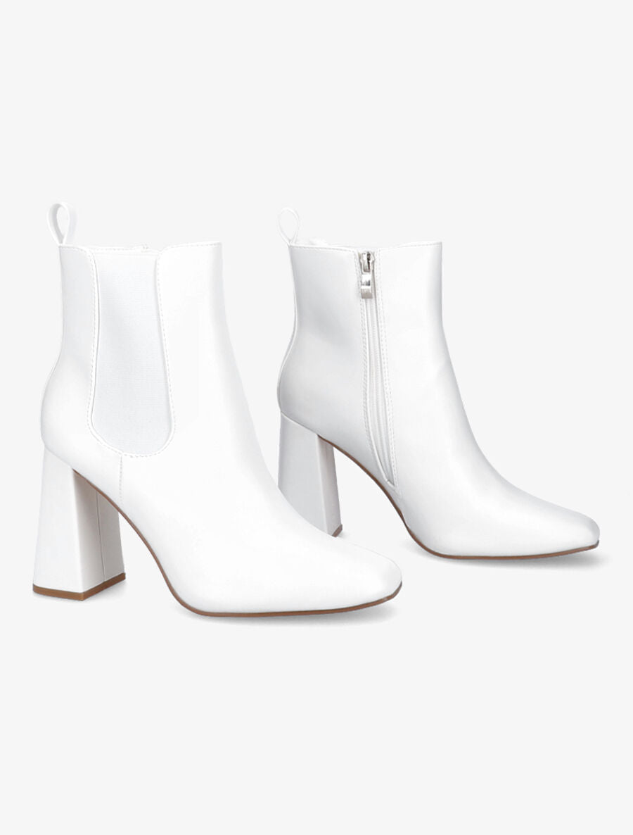 Bottines à talon haut et bout carré - Blanc - 4