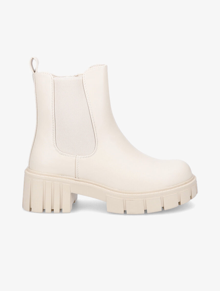 Bottines en simili à semelles crantées - Beige - 1