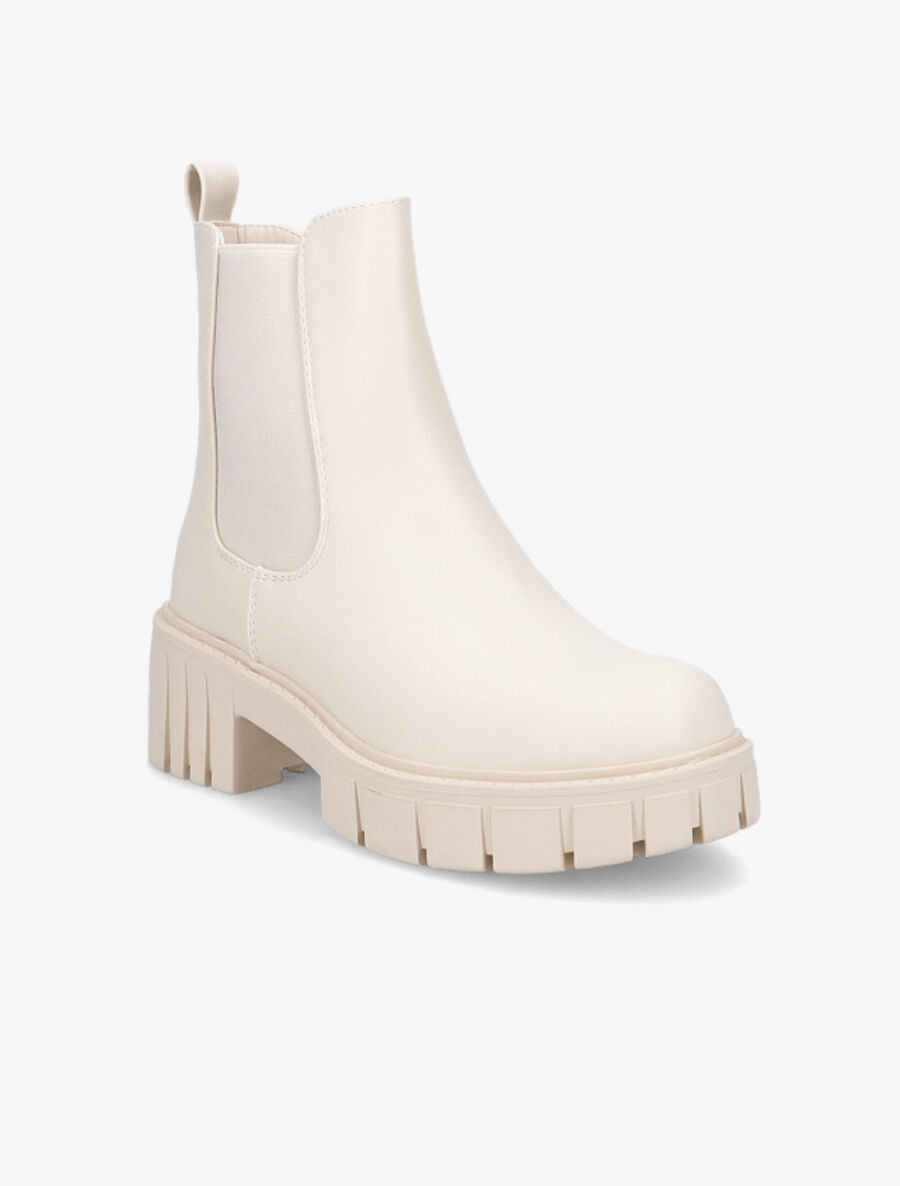 Bottines en simili à semelles crantées - Beige - 2
