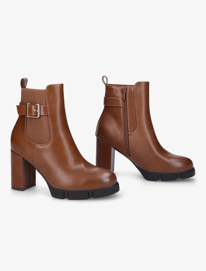 Bottines à talon et boucle en simili - Camel - 4