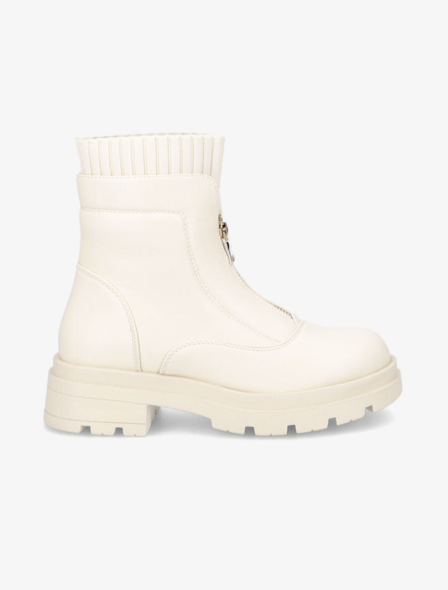 Boots zippées en simili - Beige - 1