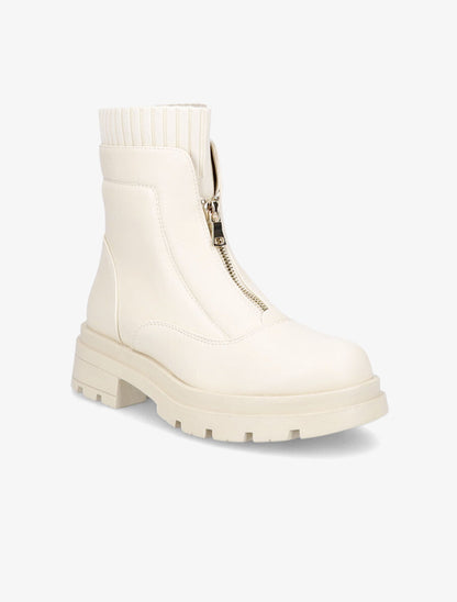 Boots zippées en simili - Beige - 2