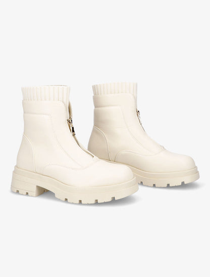 Boots zippées en simili - Beige - 4