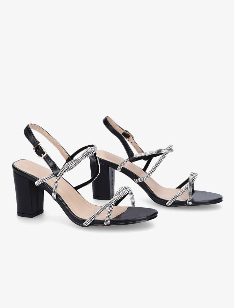 Sandales à talons et strass - Noir - 4