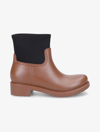 Bottines en caoutchouc et tissu - Camel - 1
