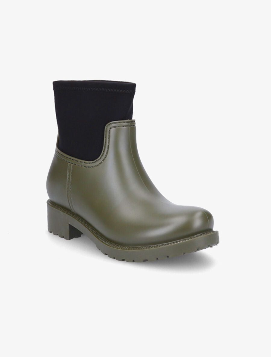 Bottines en caoutchouc et tissu - Kaki - 2