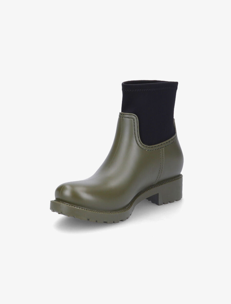 Bottines en caoutchouc et tissu - Kaki - 3