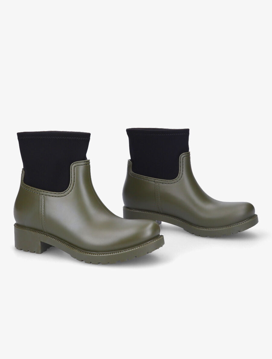 Bottines en caoutchouc et tissu - Kaki - 4