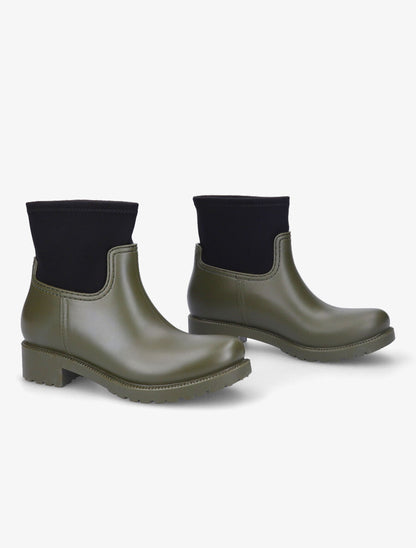 Bottines en caoutchouc et tissu - Kaki - 4