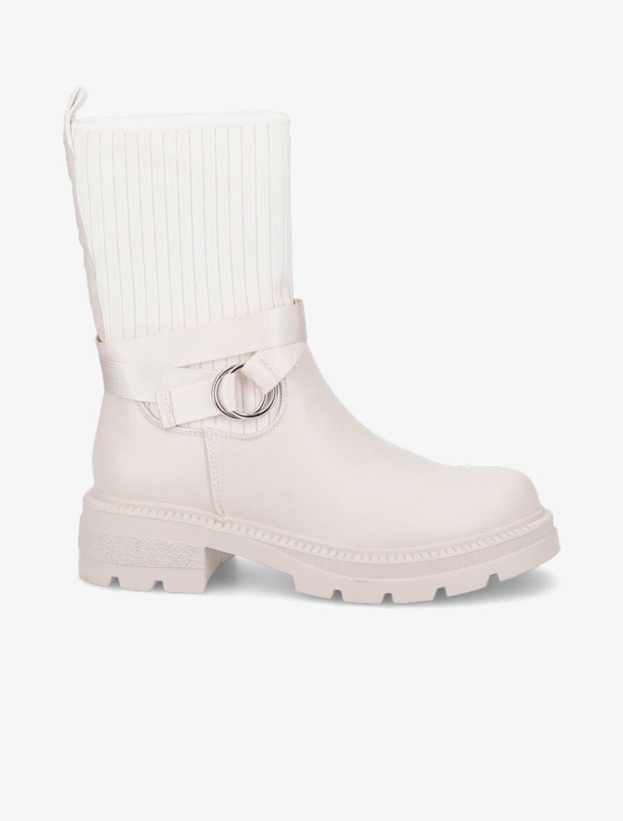 Bottines style chaussettes à boucle amovible - Crème - 5