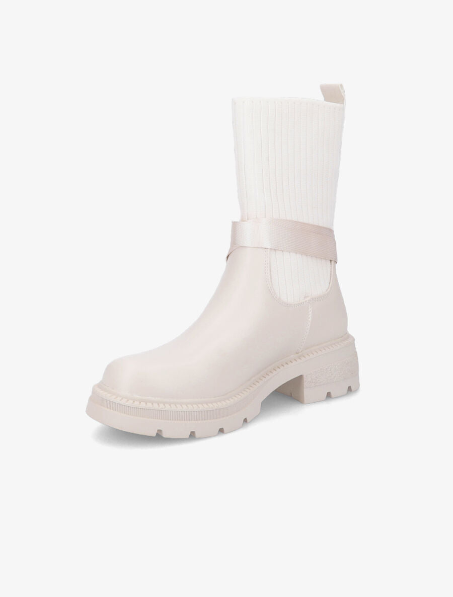 Bottines style chaussettes à boucle amovible - Crème - 3