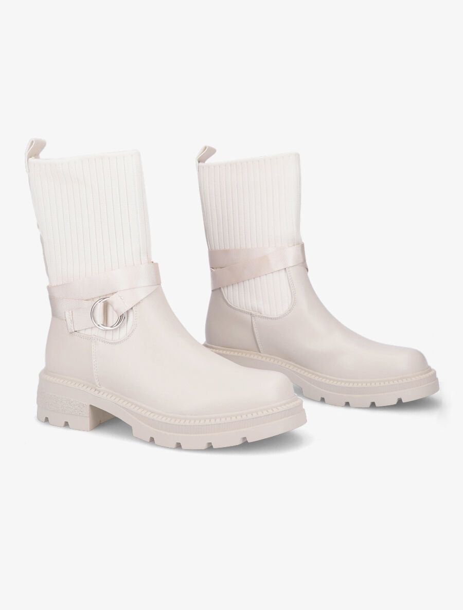 Bottines style chaussettes à boucle amovible - Crème - 4