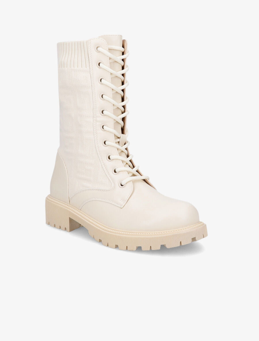 Bottines style chaussettes à motif grec - Crème - 2