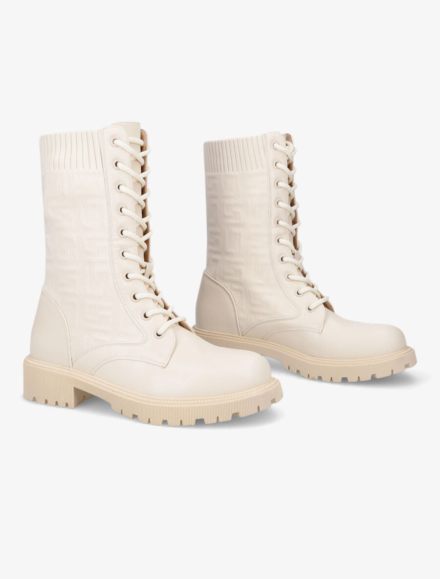 Bottines style chaussettes à motif grec - Crème - 4