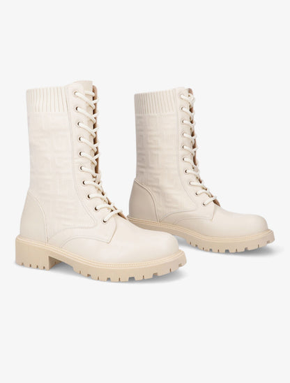 Bottines style chaussettes à motif grec - Crème - 4