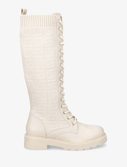 Bottes style chaussettes à motif grec - Crème - 5