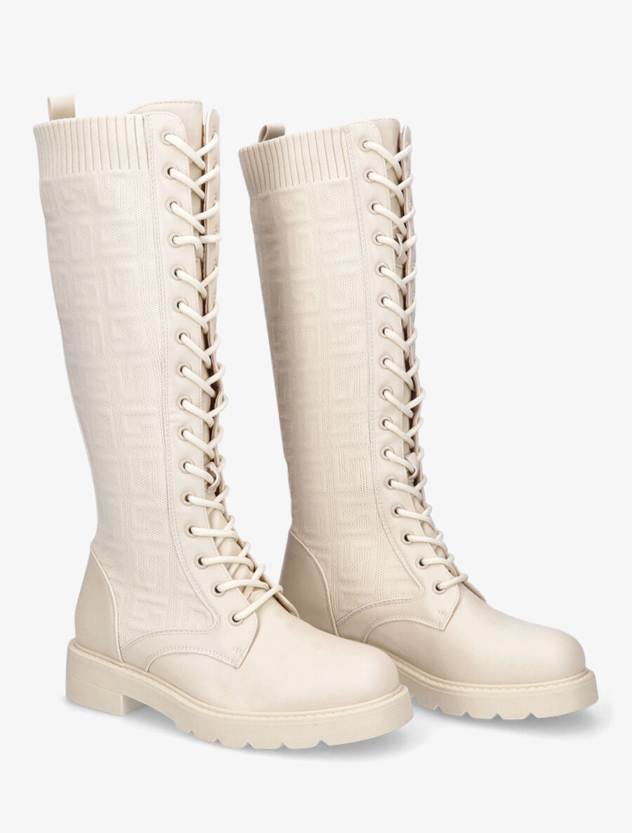 Bottes style chaussettes à motif grec - Crème - 4