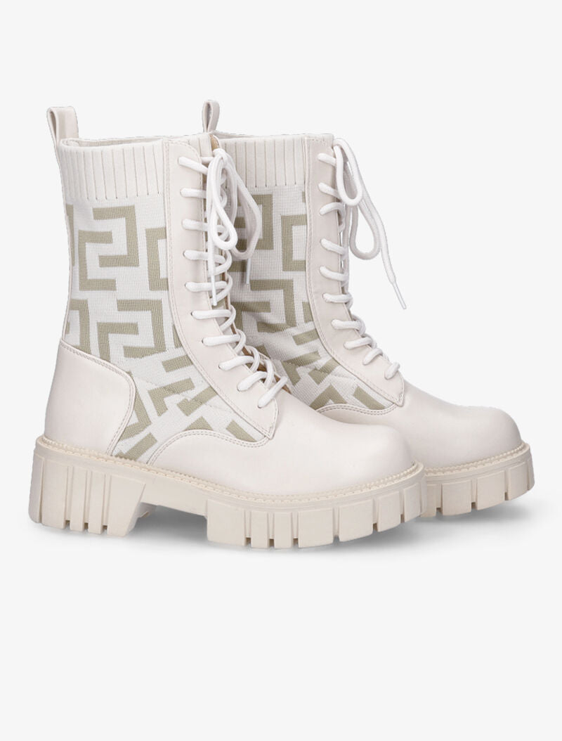Boots chaussettes à imprimé grec - Beige - 1