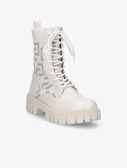 Boots chaussettes à imprimé grec - Beige - 3