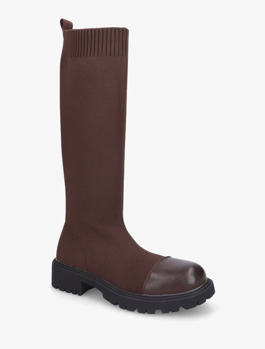 Bottes style chaussettes en maille - Marron - 2