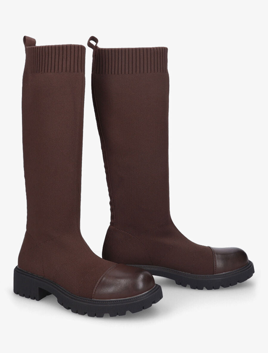 Bottes style chaussettes en maille - Marron - 4