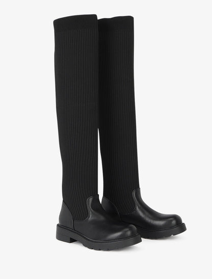 Cuissardes plates style chaussettes - Noir - 4