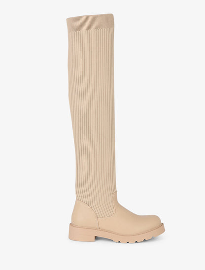 Cuissardes plates style chaussettes - Taupe - 1