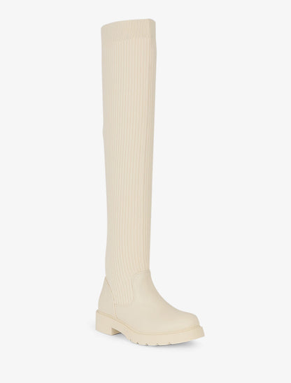 Cuissardes plates style chaussettes - Crème - 3