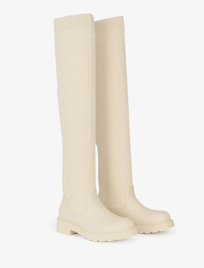 Cuissardes plates style chaussettes - Crème - 4