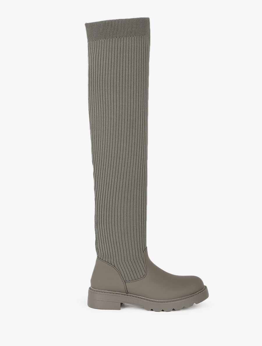 Cuissardes plates style chaussettes - Kaki - 1