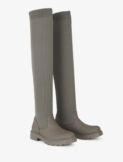 Cuissardes plates style chaussettes - Kaki - 4