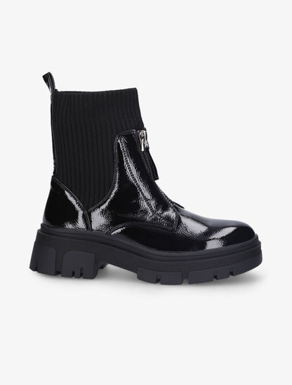 Boots chaussettes et simili vernis à zip - Noir - 2