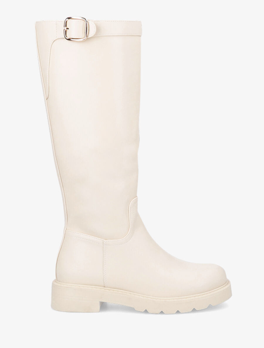 Bottes plates en simili à boucle - Beige - 5