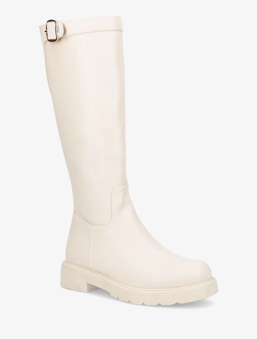 Bottes plates en simili à boucle - Beige - 2