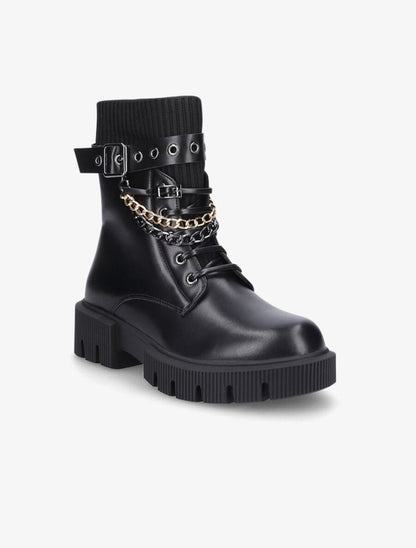 Bottines style rangers à chaînes - Noir - 2