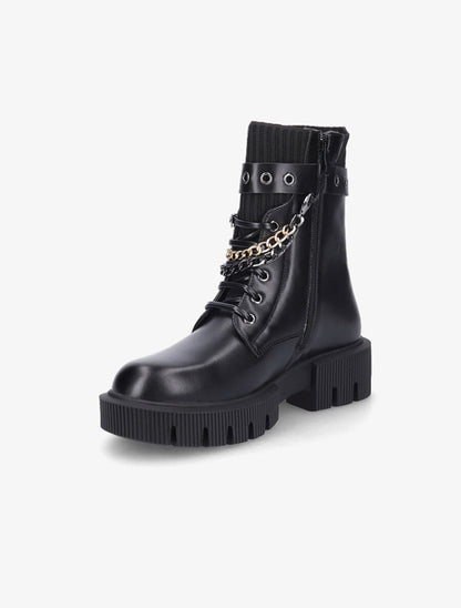 Bottines style rangers à chaînes - Noir - 3