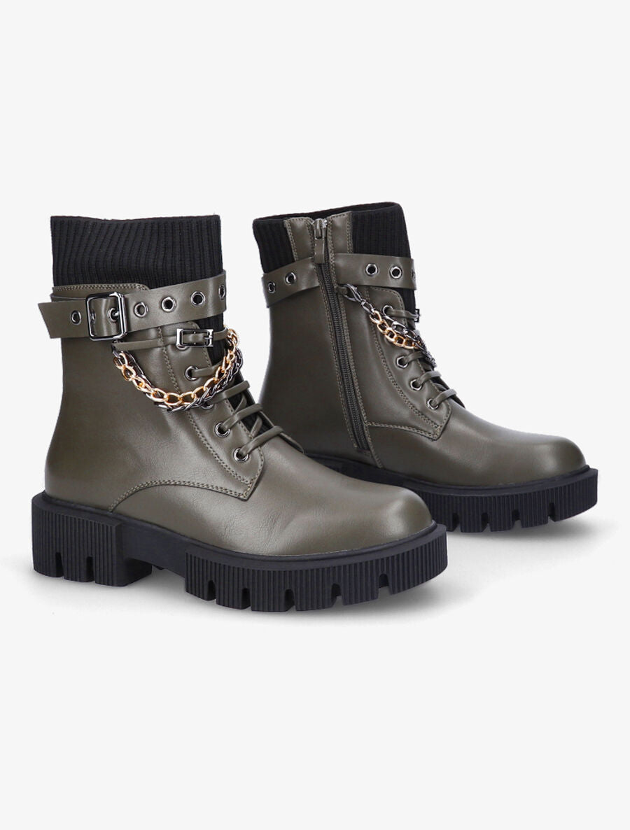 Bottines style rangers à chaînes - Kaki - 4