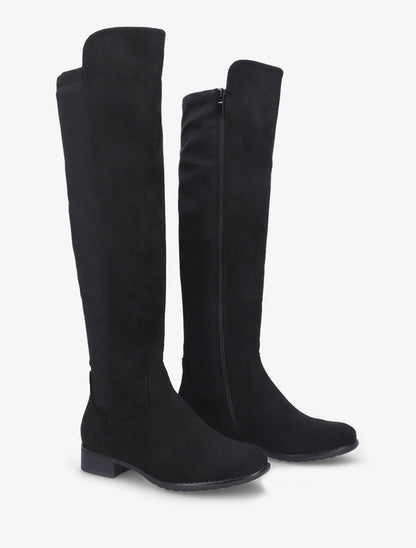 Bottes plates en suédine et tissu - Noir - 4