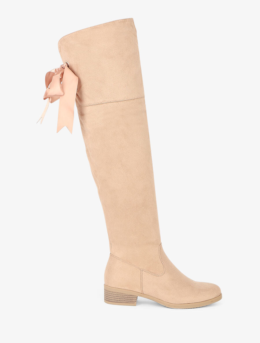 Cuissardes en suédine à ruban - Beige - 1