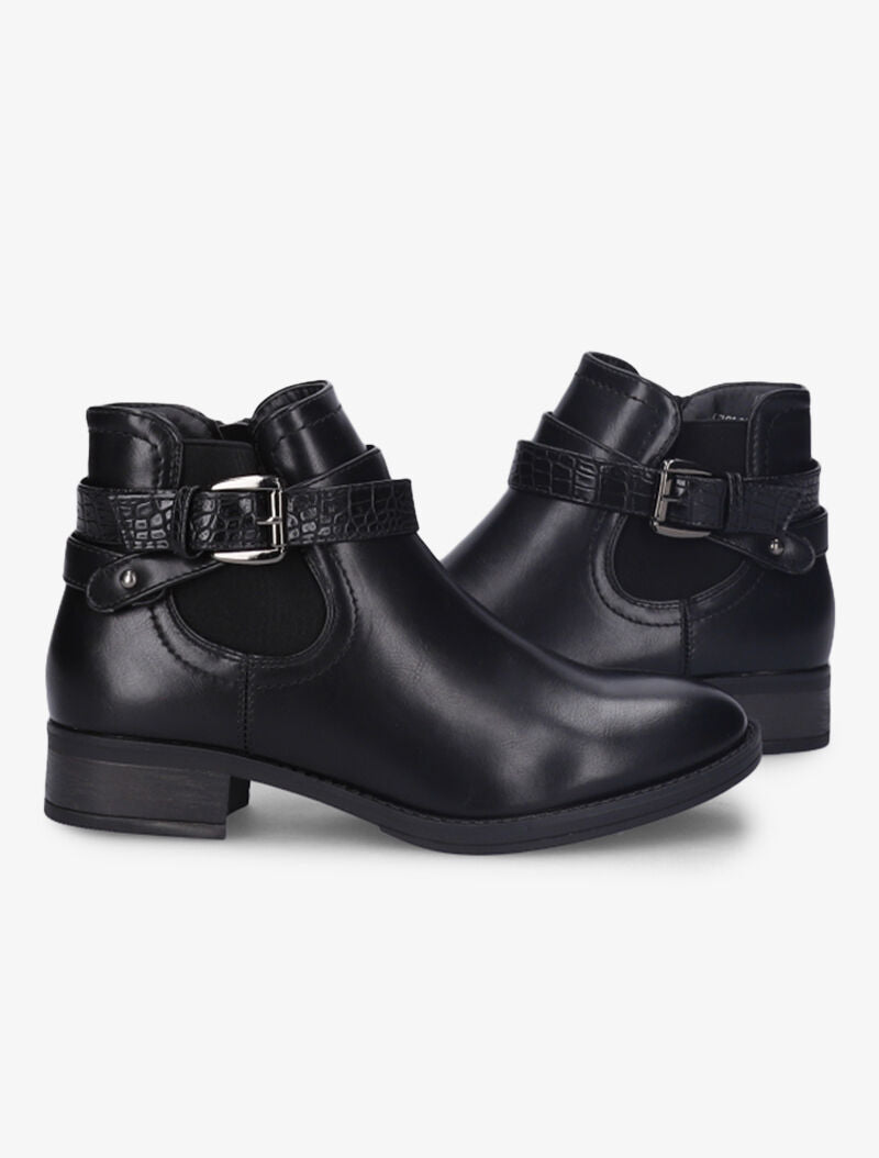 Low boots à sangle effet croco - Noir - 1