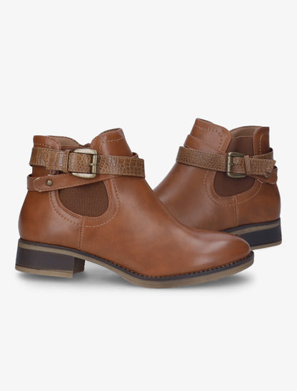 Low boots à sangle effet croco - Camel - 1