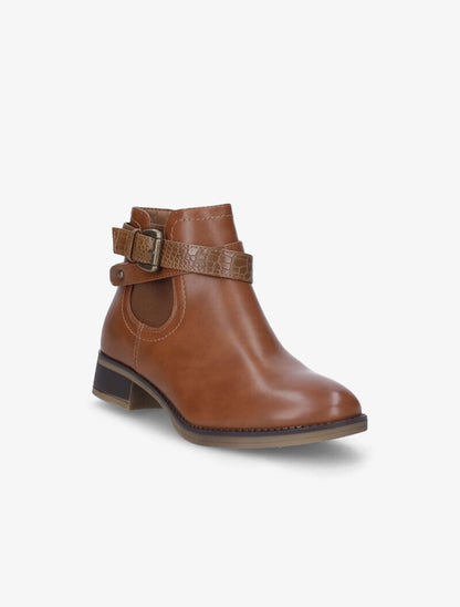 Low boots à sangle effet croco - Camel - 3