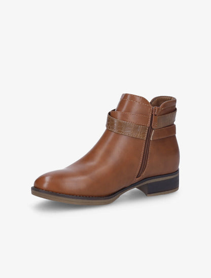 Low boots à sangle effet croco - Camel - 4