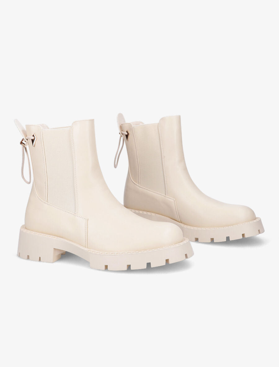 Chelsea boots en simili à liens - Beige - 4
