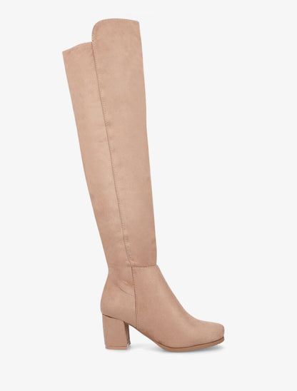 Bottes en suédine à talon épais - Taupe - 1
