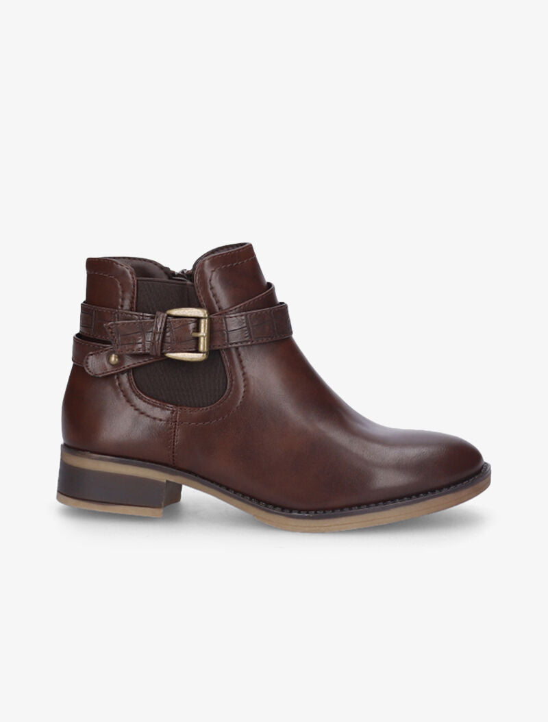 Low boots à sangle effet croco - Marron - 2