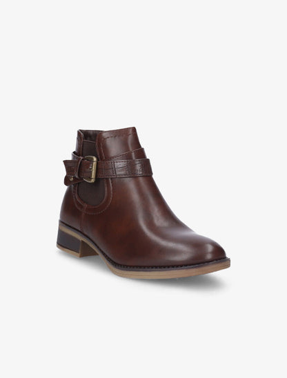 Low boots à sangle effet croco - Marron - 3