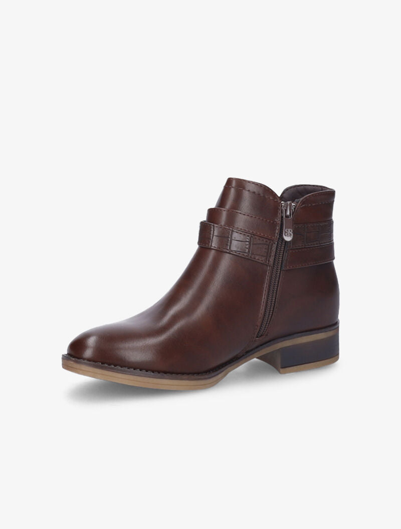 Low boots à sangle effet croco - Marron - 4